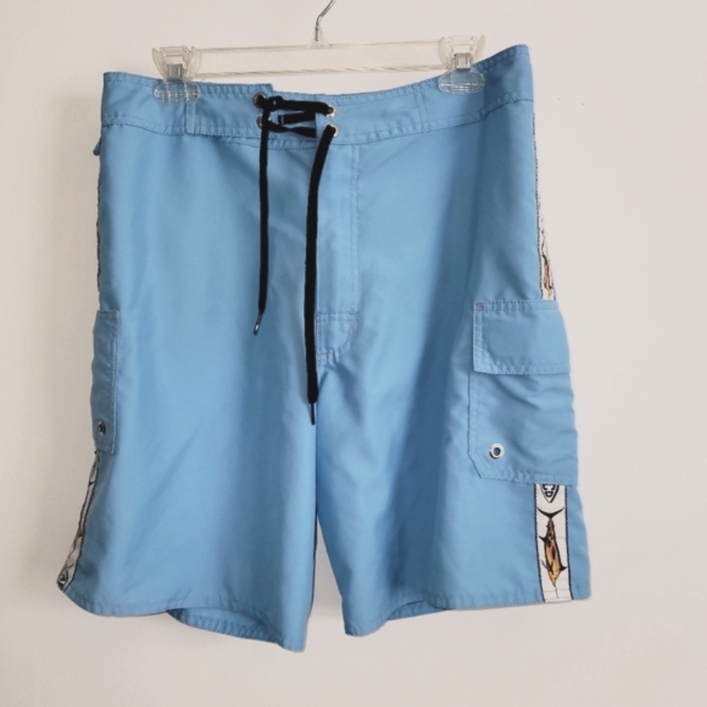 Blue Swim Trunks with Black Drawstring
